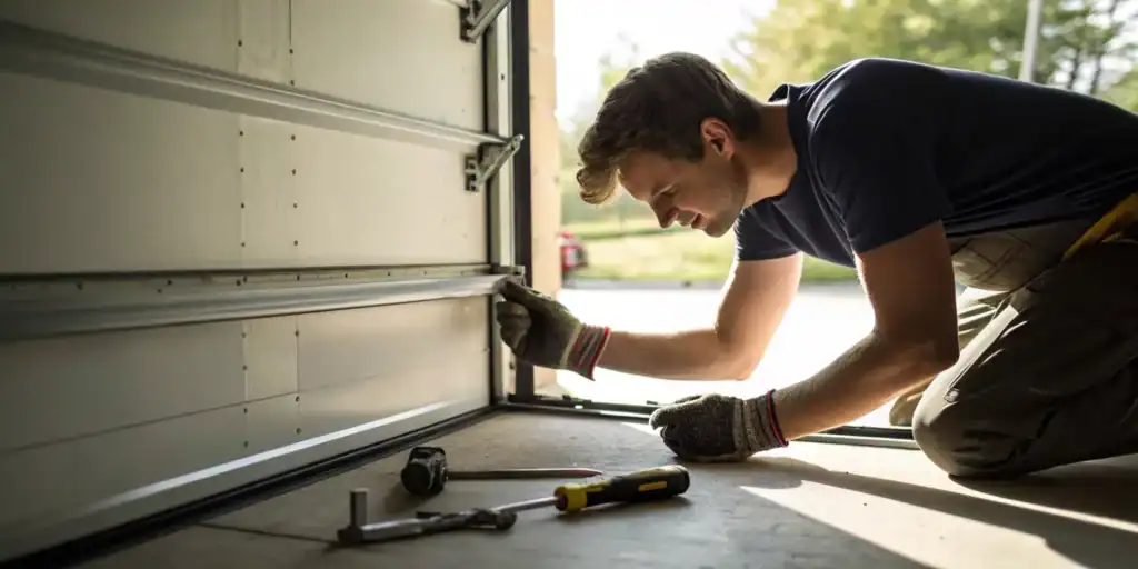 Garage door repair: Adjusting the track.