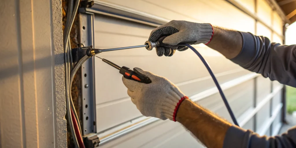 Replacing a garage door cable while the garage door is down.