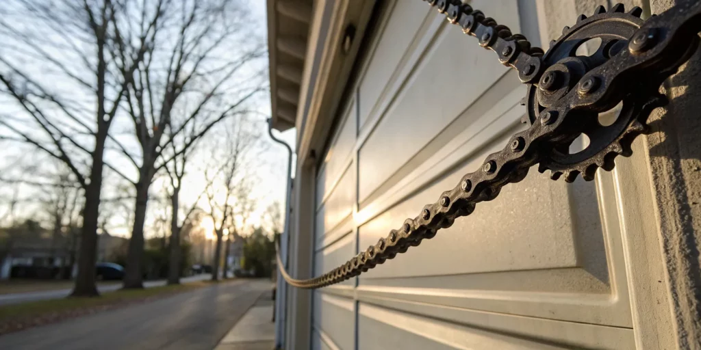 A garage door opener's chain moving on the sprocket while the door is not opening.