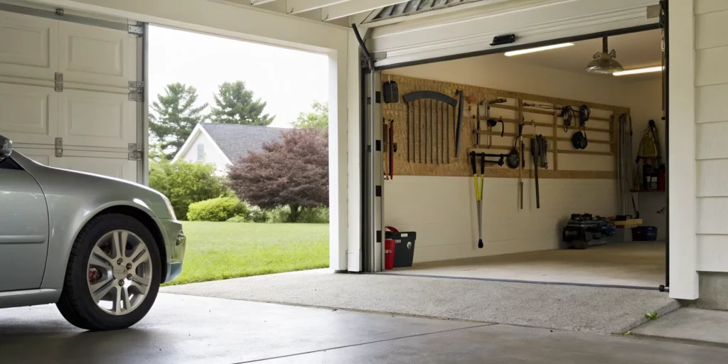 The top wheel on a garage door that came off its track.