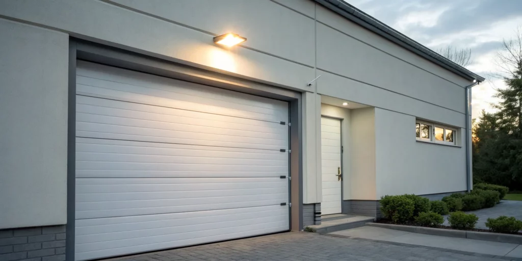 Garage door opener light blinking as a warning the garage won't close.